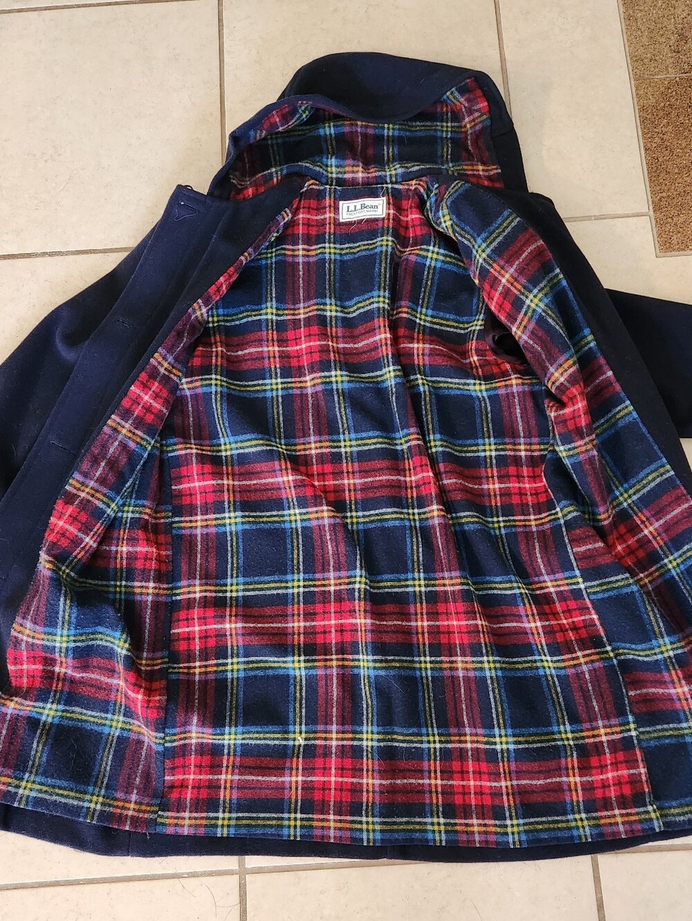 VTG LL Bean Womens Wool Toggle Hooded Pea Coat Blanket Lined Navy Coat XL - Picture 2 of 12
